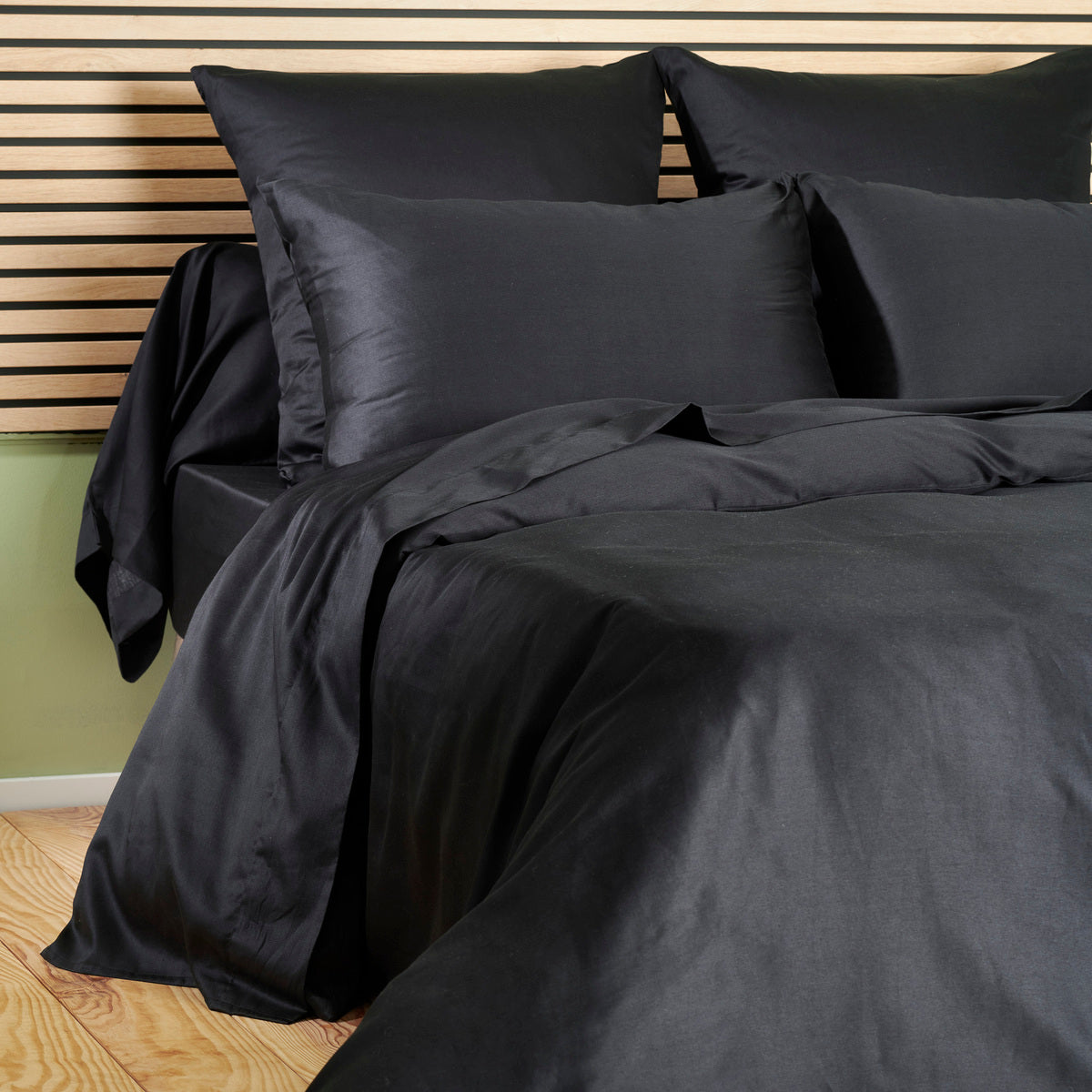 Drap housse Douce Nuit - Satin de coton #Couleur_NOIR