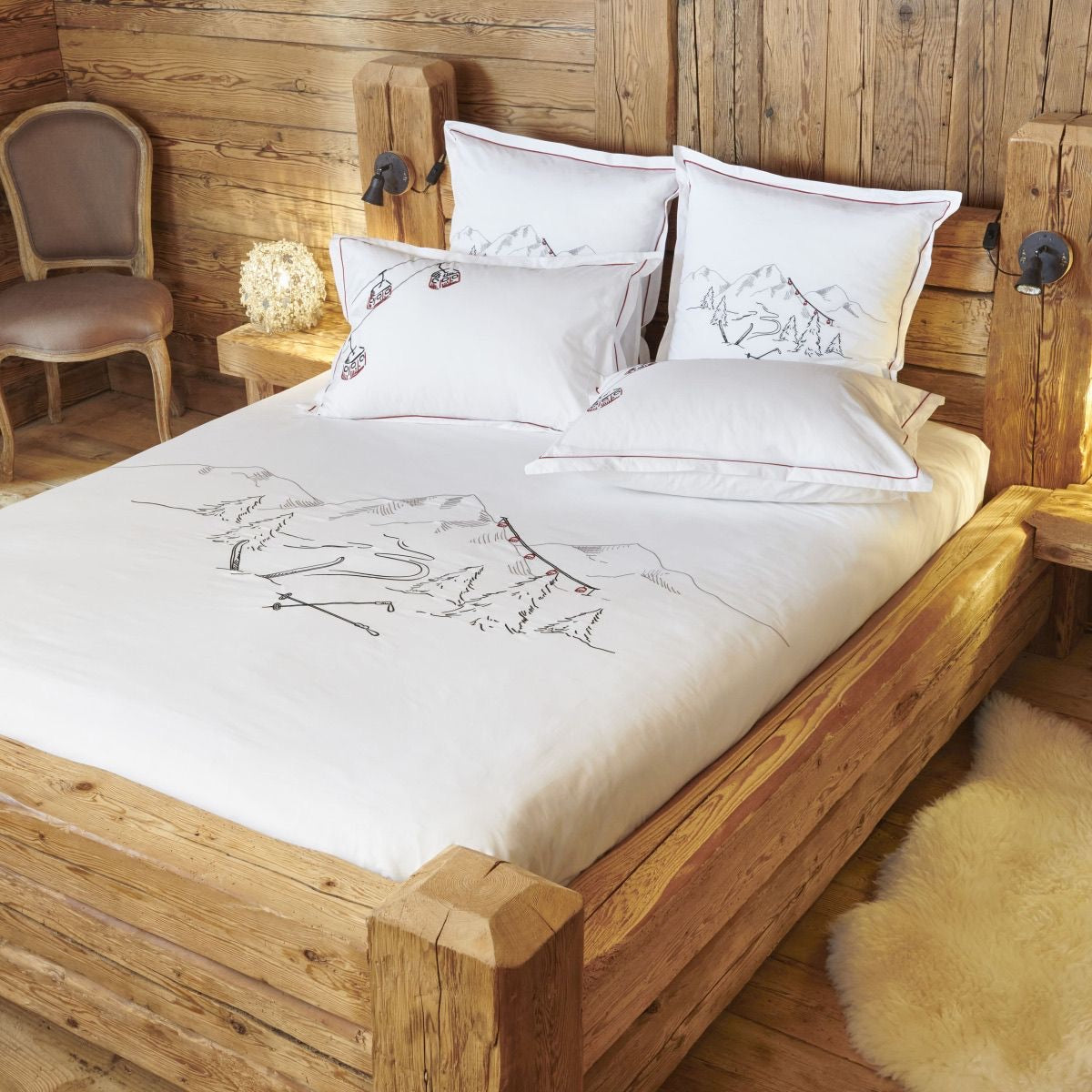 Taie d'oreiller Vosges - Percale de coton brodée #Couleur_BLANC