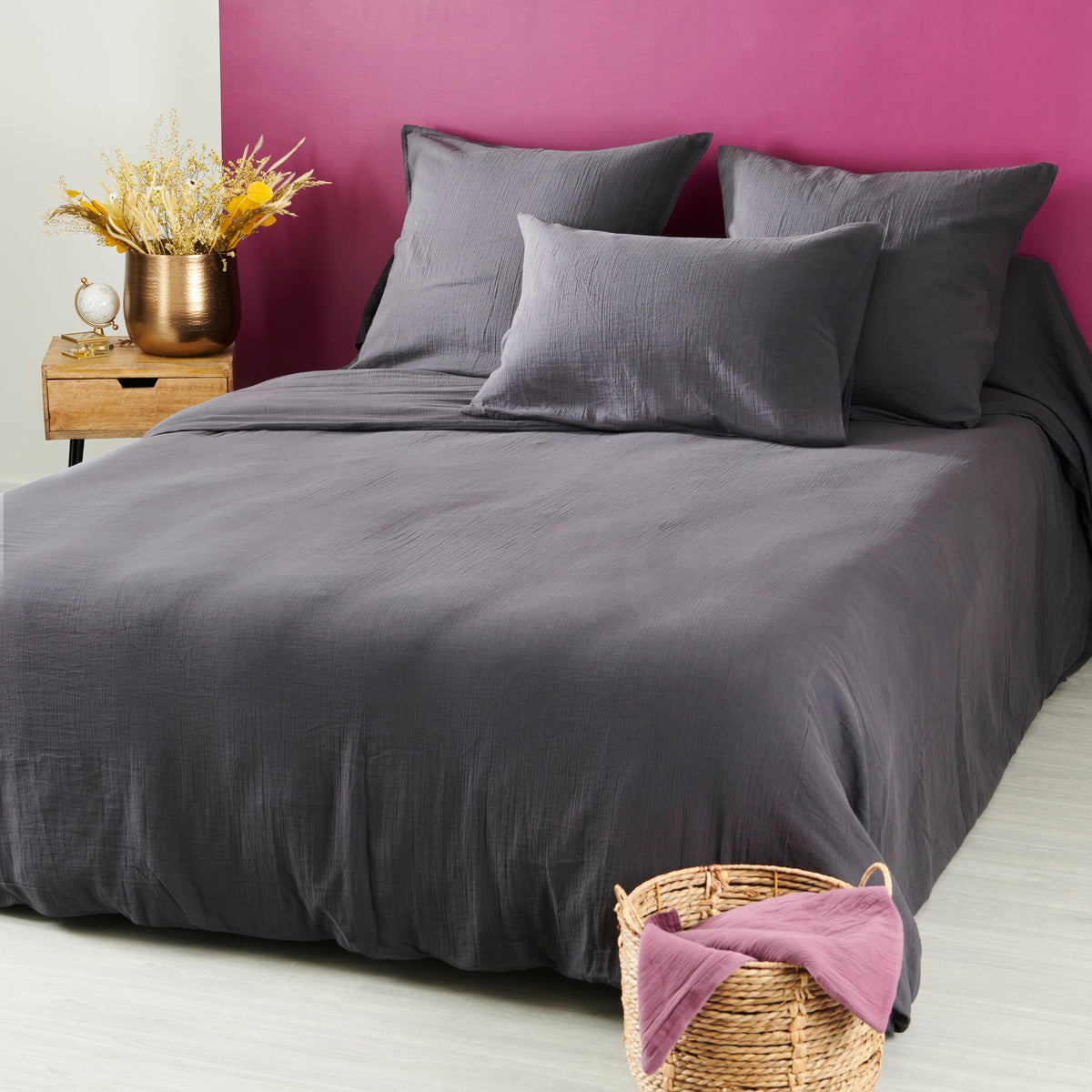 Taie d'oreiller - Gaze De Coton #Couleur_GRIS ANTHRACITE