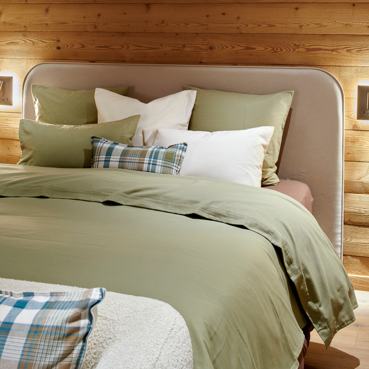 Housse Couette Flanelle Unie #Couleur_VERT OLIVE