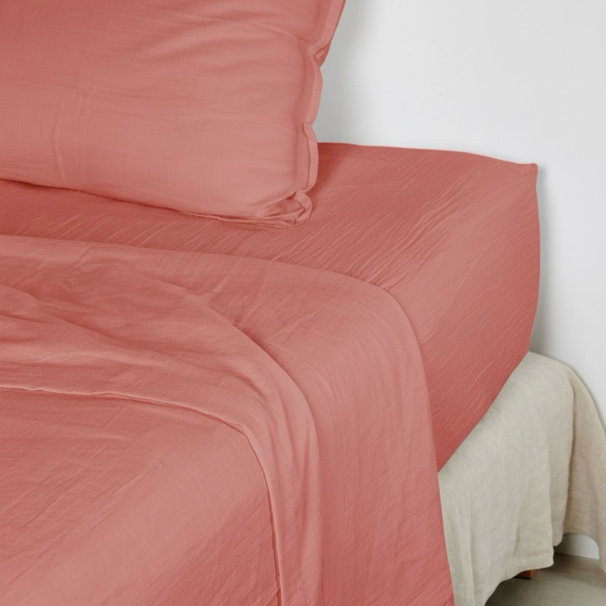 Drap plat - Gaze de Coton #Couleur_ROSE TERRACOTTA