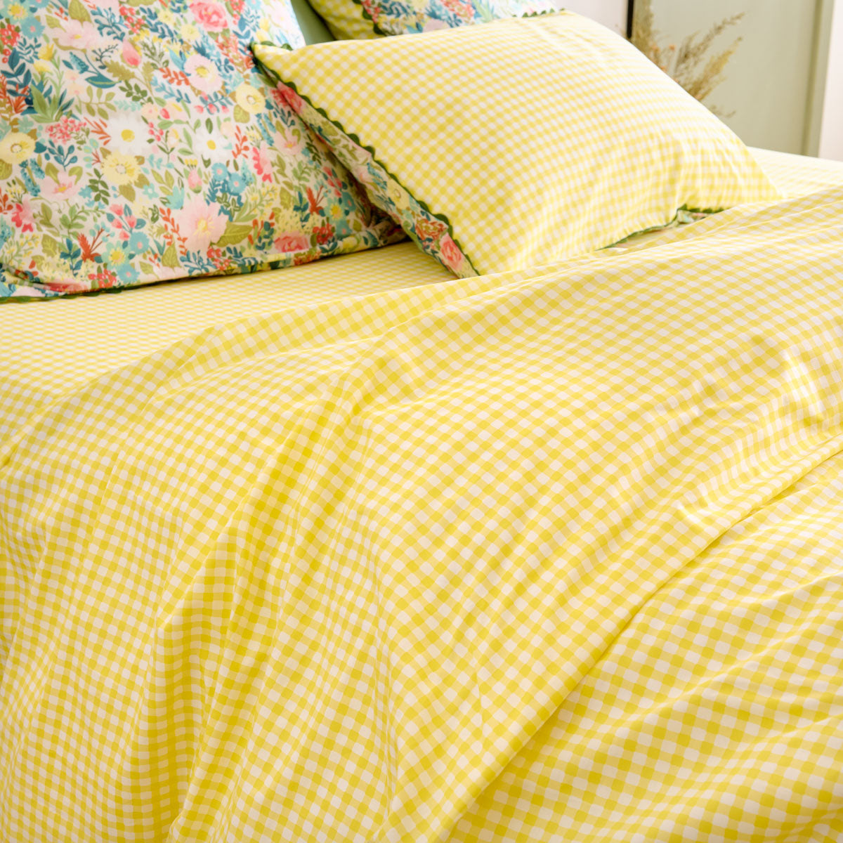 parure de lit reversible vichy jaune