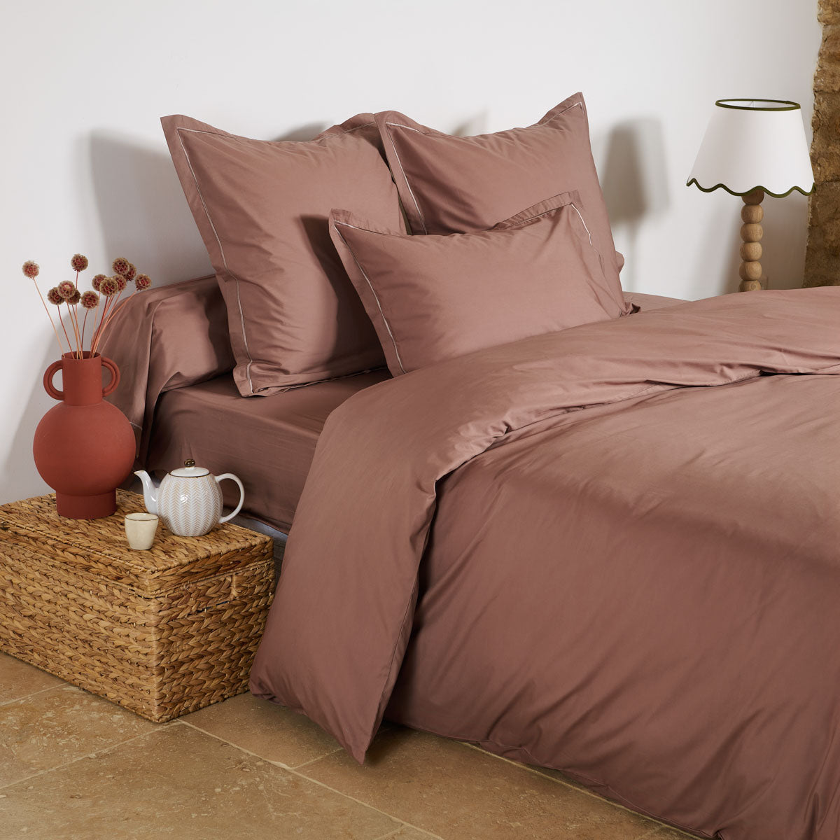 Drap housse double - Uni Percale de coton #Couleur_CAPPUCCINO