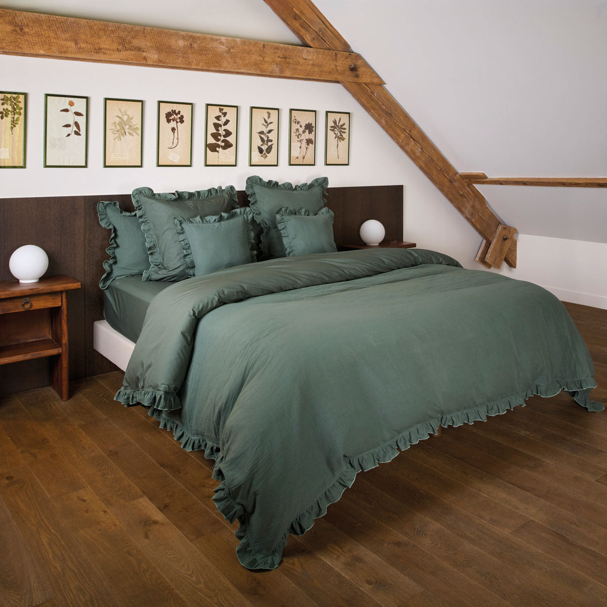 Housse de couette Entre Deux en gaze de coton et percale de coton vertr sapin #Couleur_VERT SAPIN
