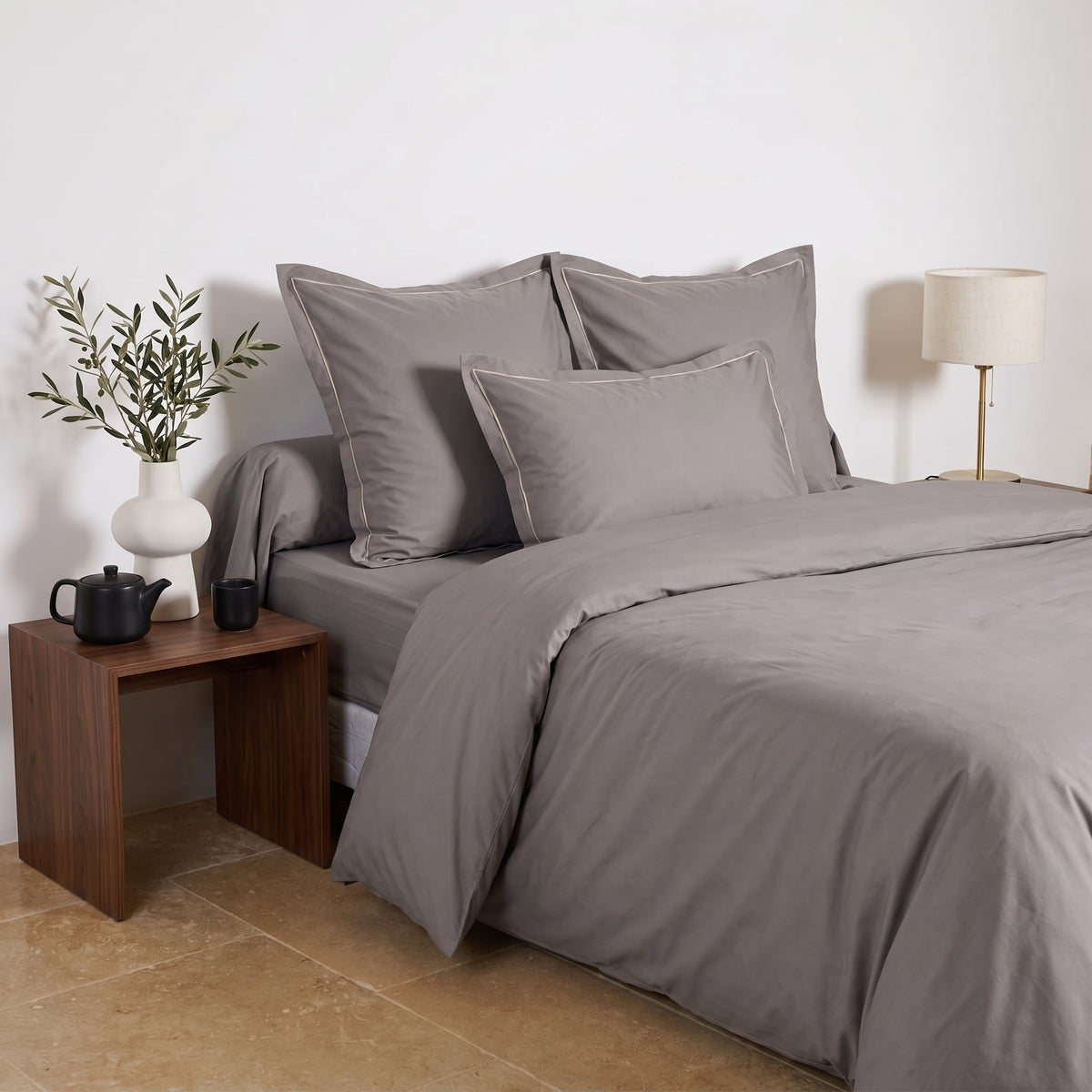 Taie de traversin - Uni Percale de coton #Couleur_GRIS