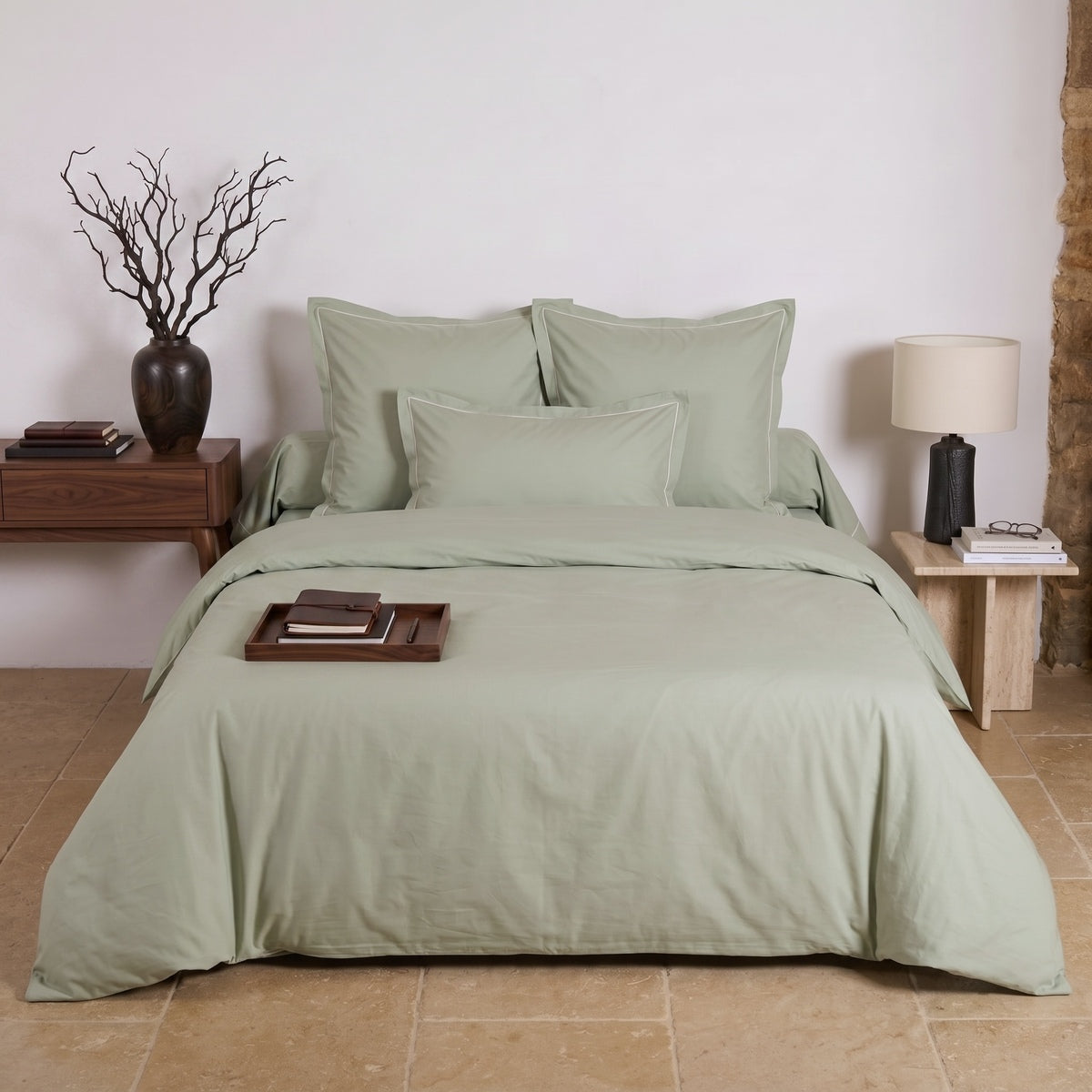 Drap housse - Uni Percale de coton #Couleur_MOUSSE