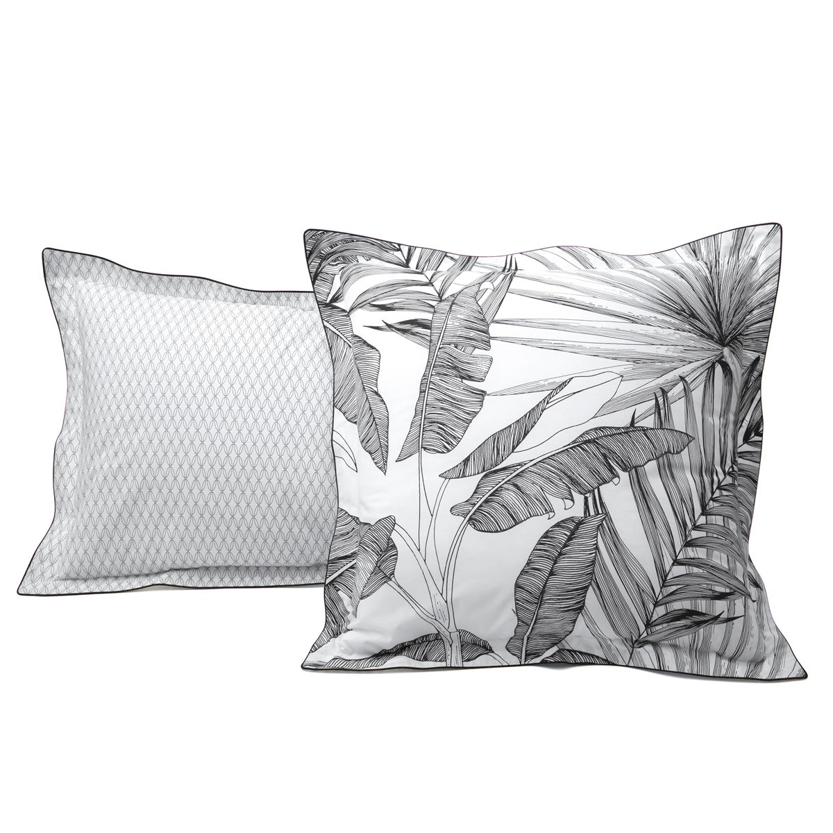 Taie d'oreiller en percale de coton Tropical recto | Linge de lit | Tradition des Vosges #Couleur_CARBONE
