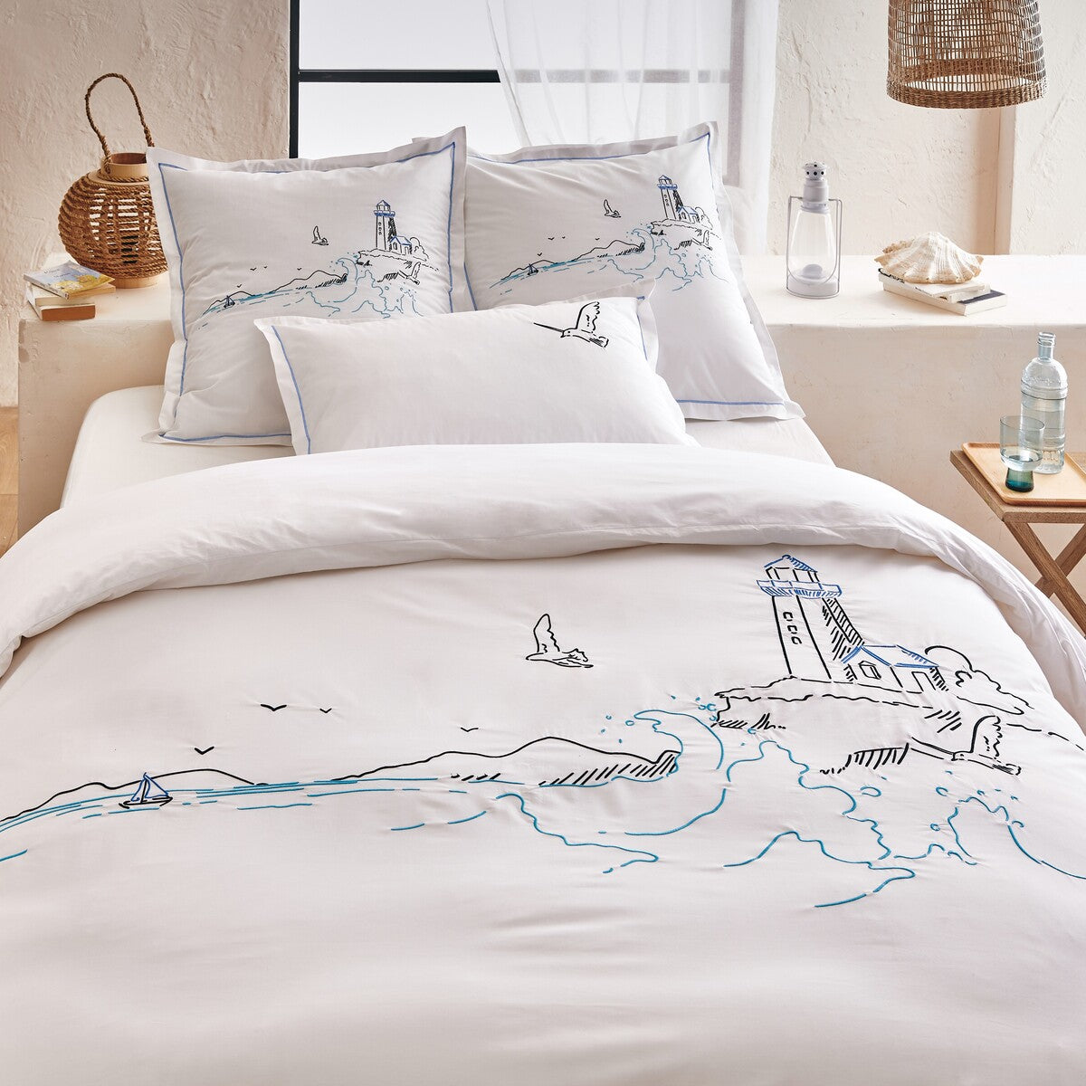 Taie Oreiller Phare - Percale de coton brodée #Couleur_BLANC