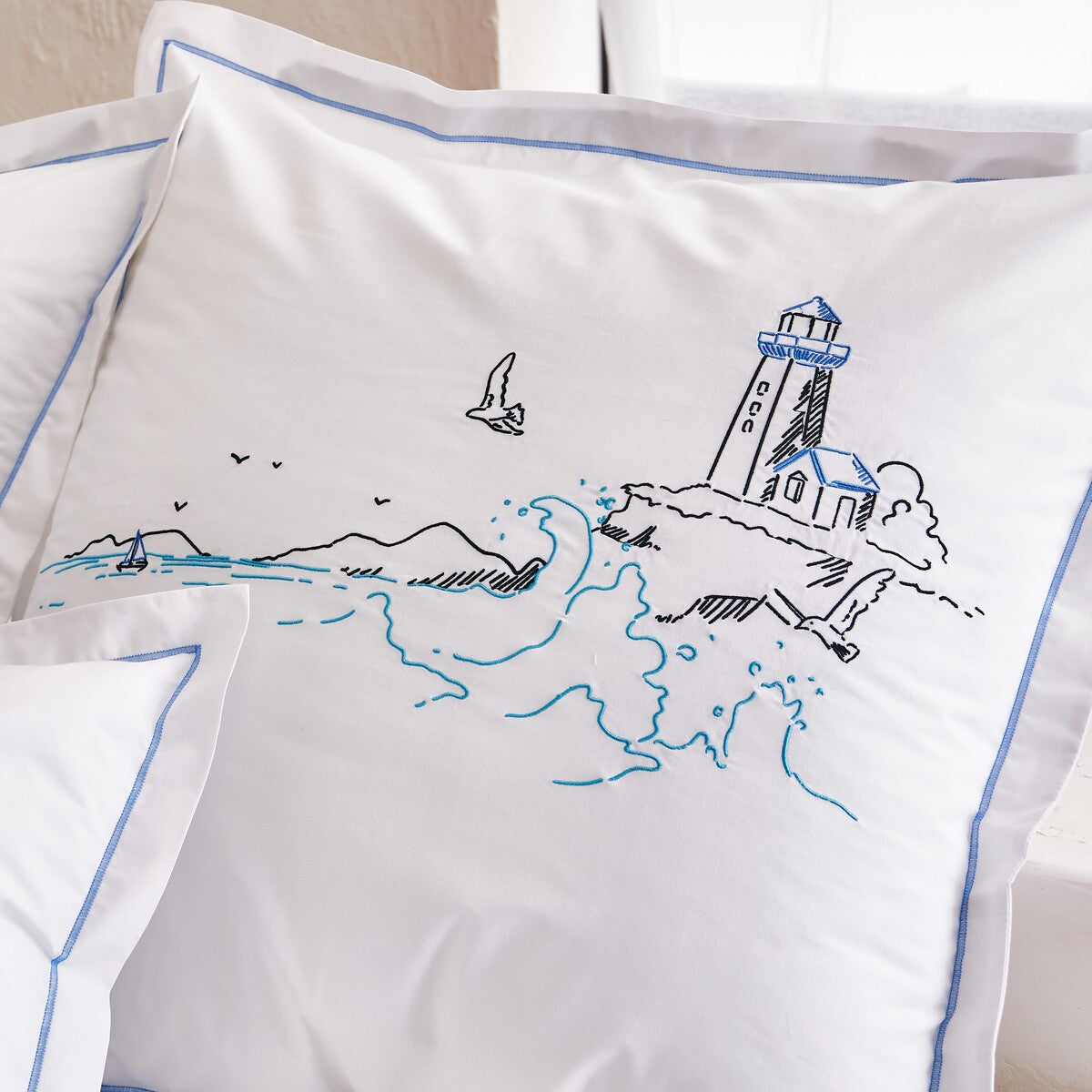 Taie Oreiller Phare - Percale de coton brodée #Couleur_BLANC