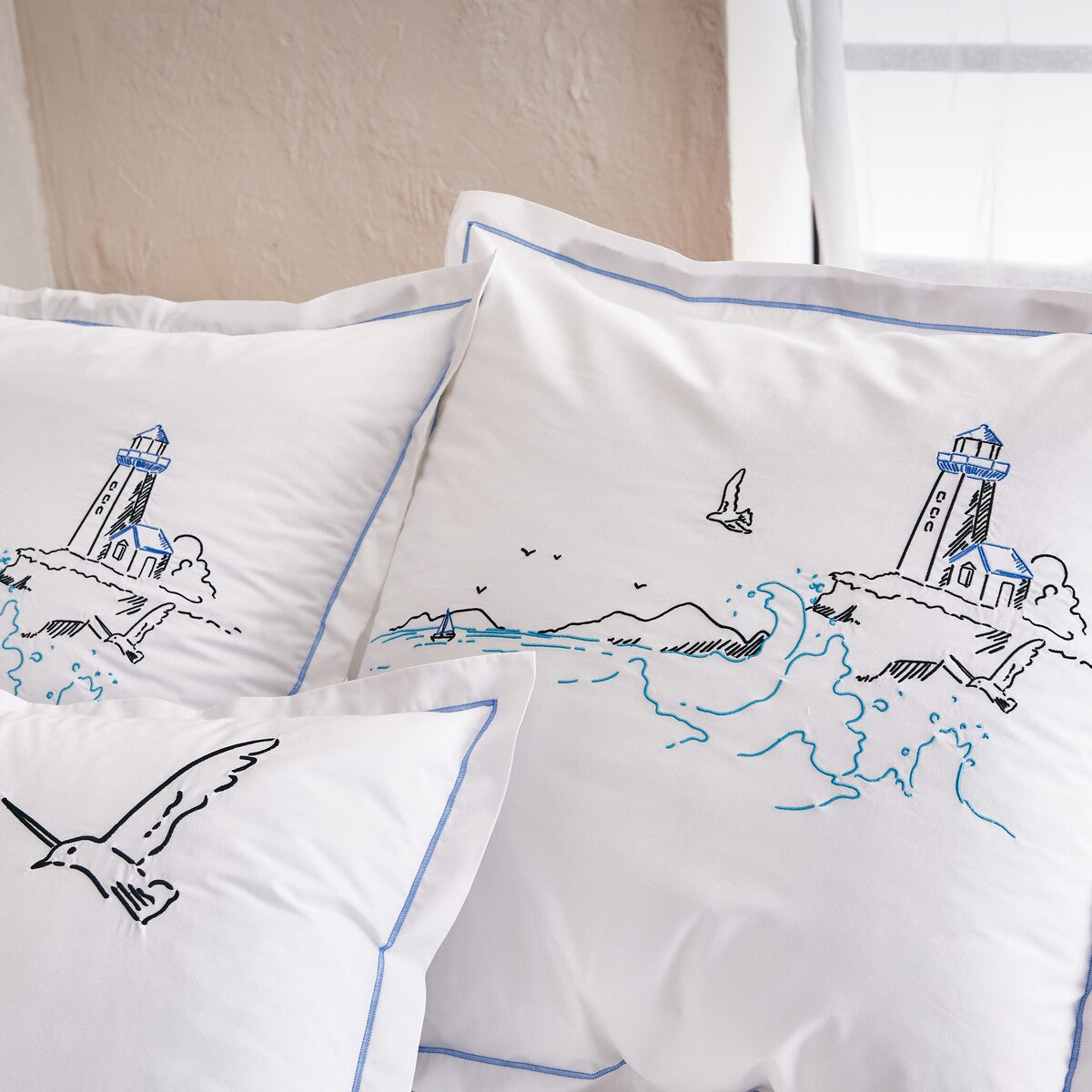 Taie Oreiller Phare - Percale de coton brodée #Couleur_BLANC