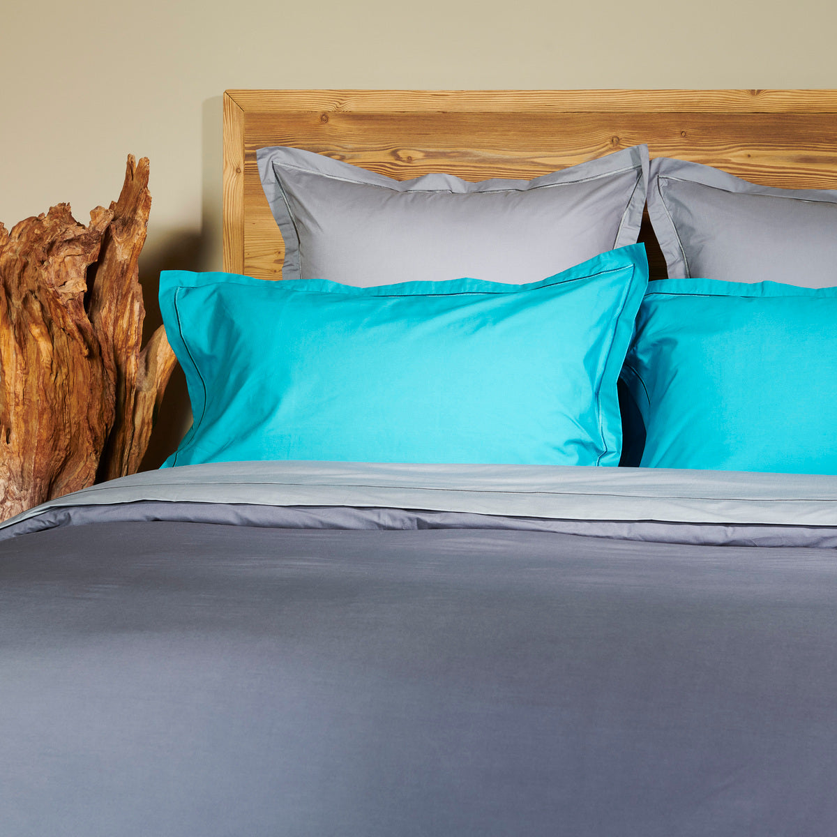 Drap-housse Double - Uni Percale de coton - Canard/Gris #Couleur_CANARD