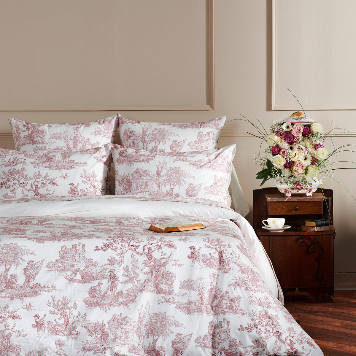 Housse de couette Tendresse - Percale de coton #Couleur_BORDEAUX/NATUREL