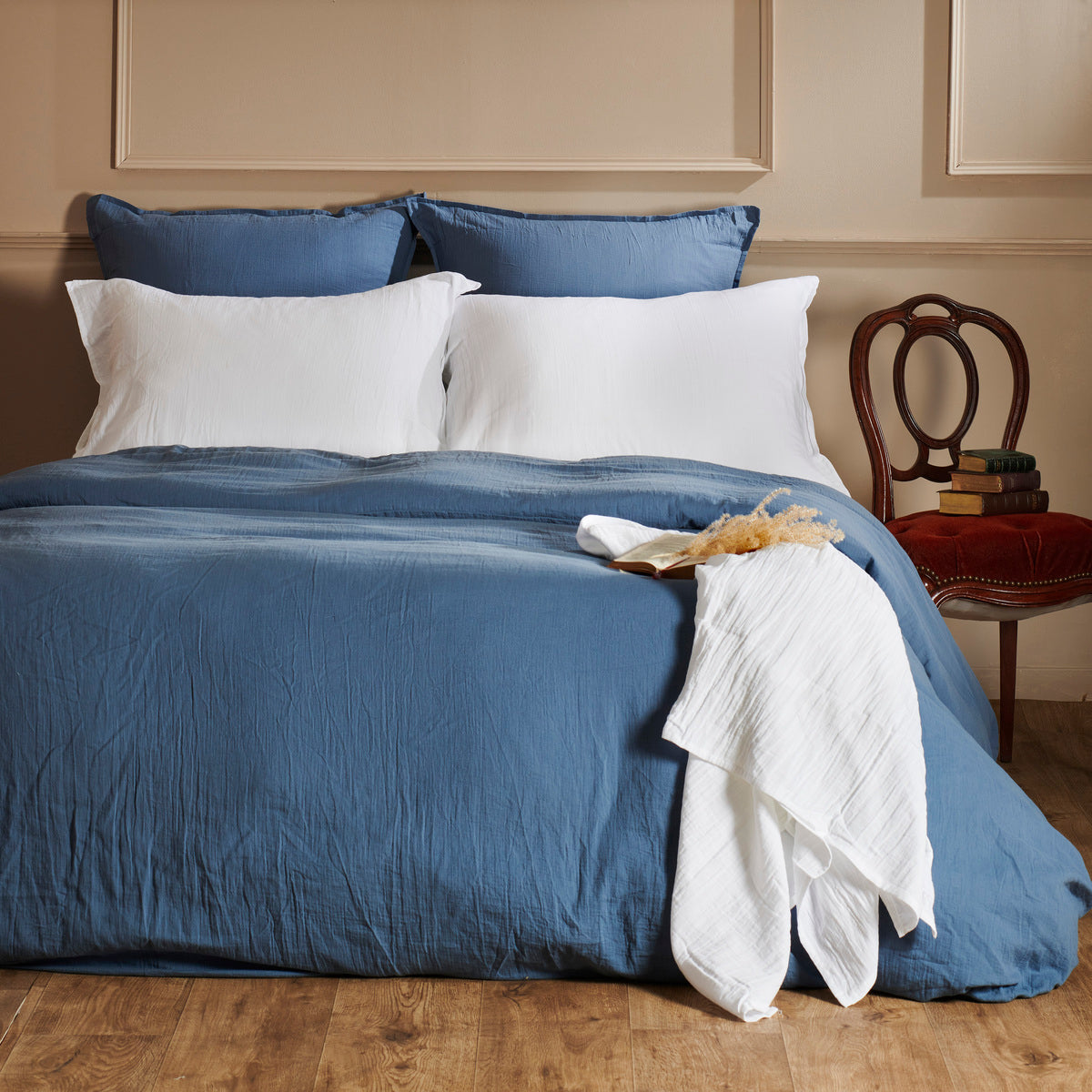 Housse de couette - Gaze de coton #Couleur_BLEU JEAN