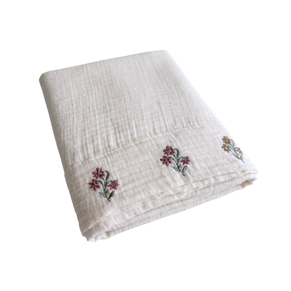 Drap plat Néroli en triple gaze de coton avec parement brodé