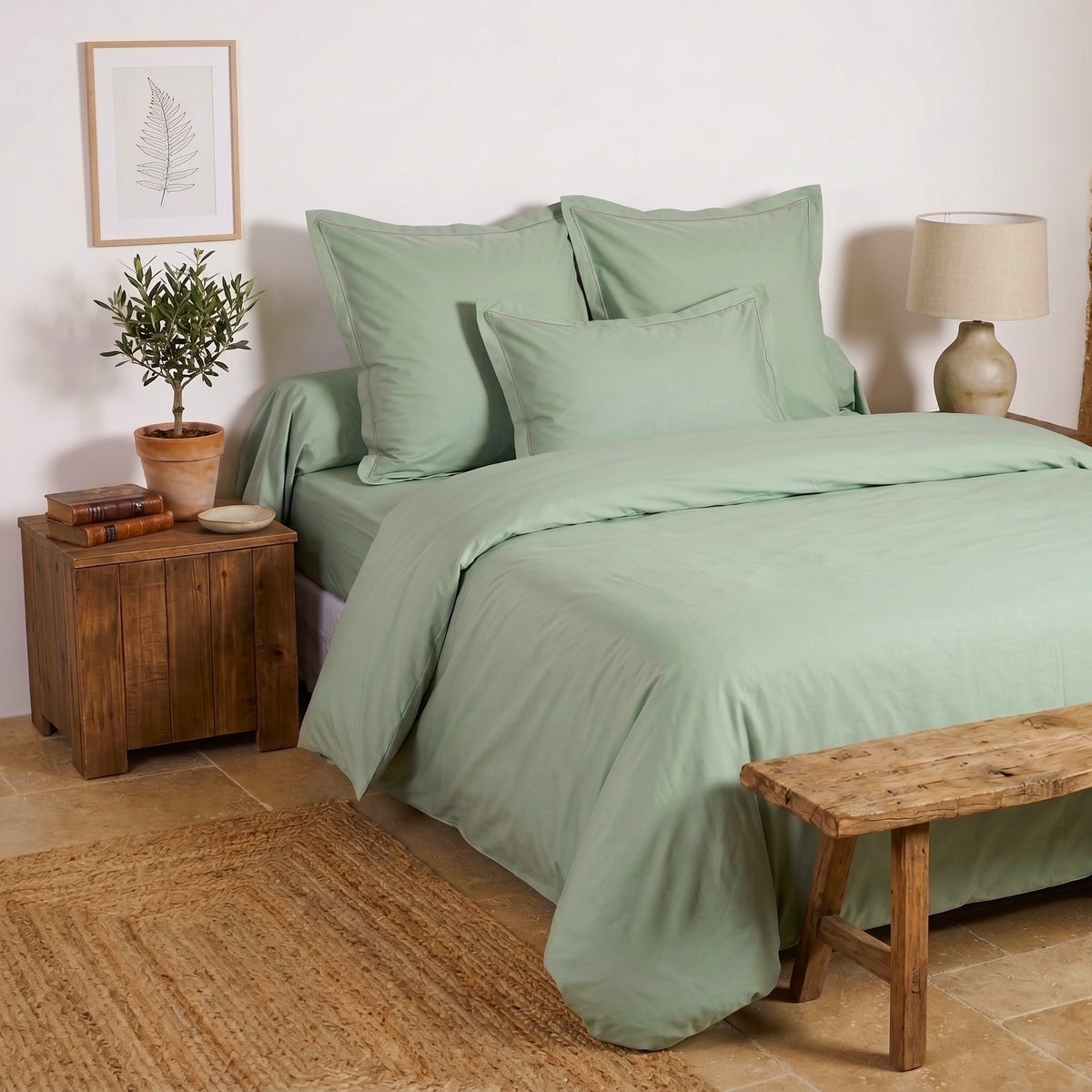 Drap housse - Uni Percale de coton #Couleur_FOUGERE