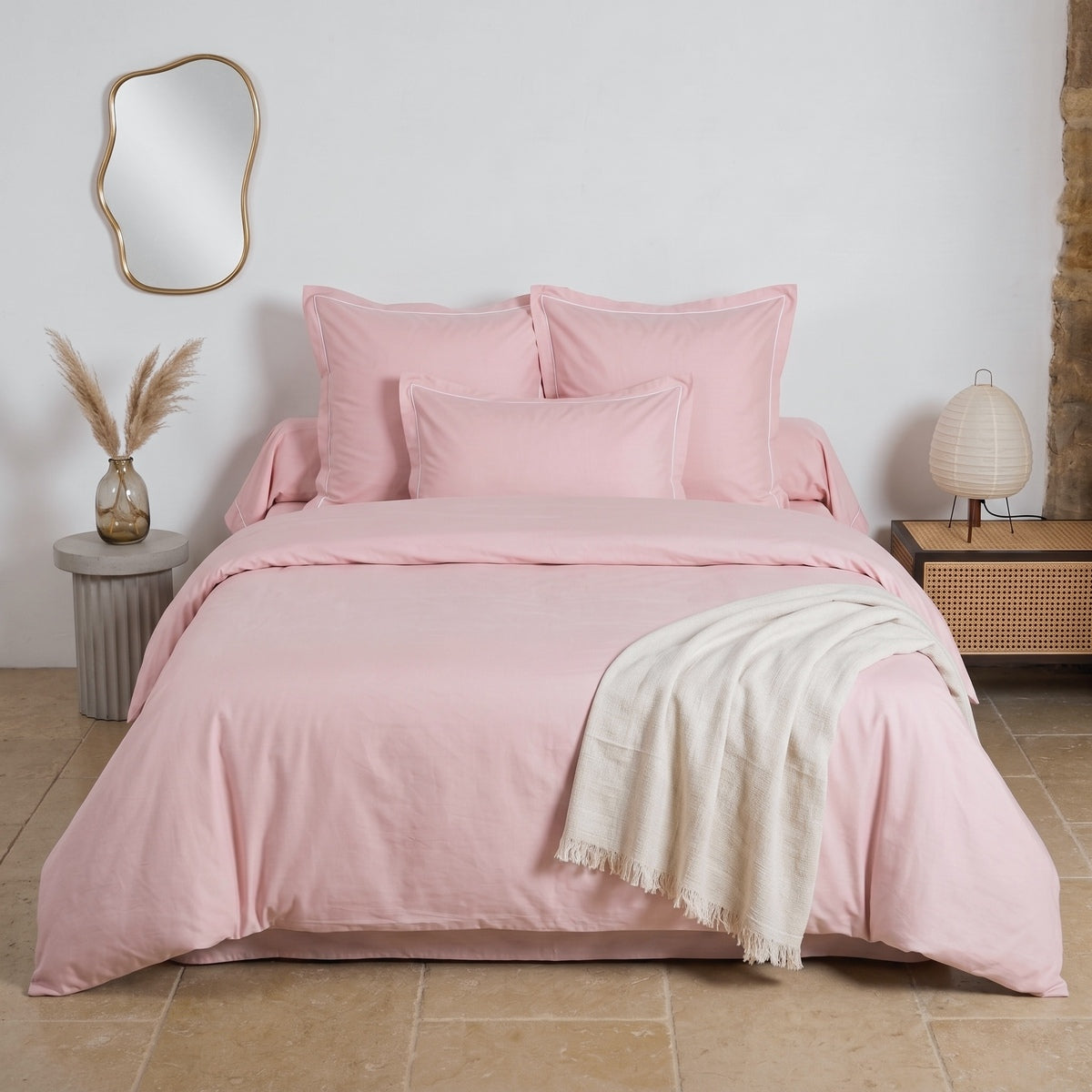 Drap housse - Uni Percale de coton #Couleur_ROSE DRAGEE