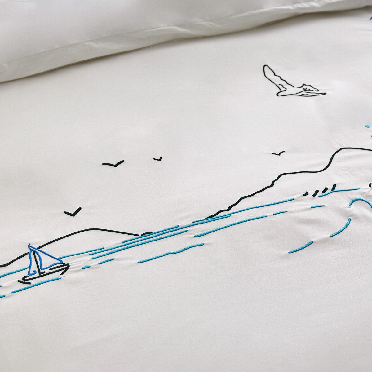 Housse Couette Phare - Percale de coton brodée #Couleur_BLANC