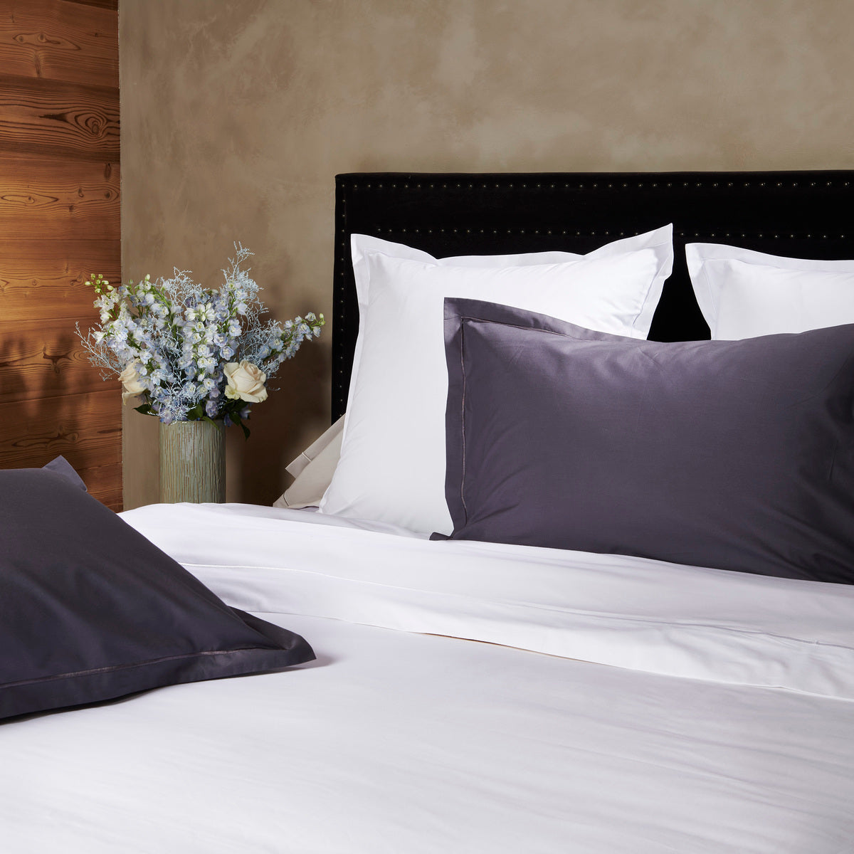 Drap-housse Double - Uni Percale de coton - Blanc/Anthracite #Couleur_ANTHRACITE 