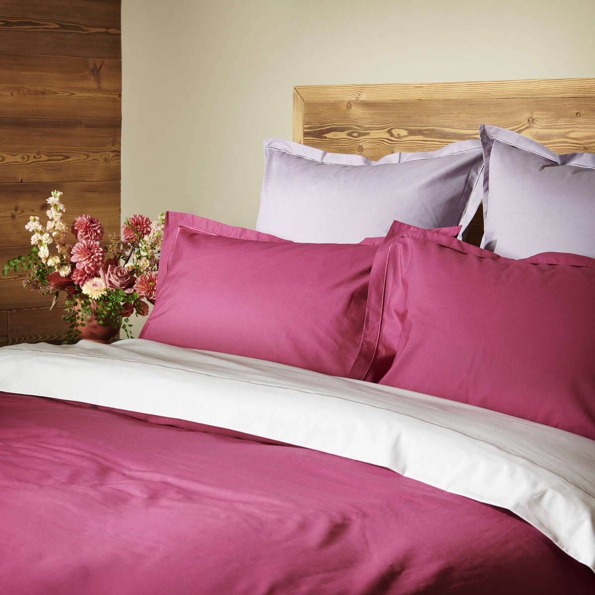 Drap-housse - Uni Percale de coton Lie de vin/Vieux rose/Platinium #Couleur_PLATINIUM