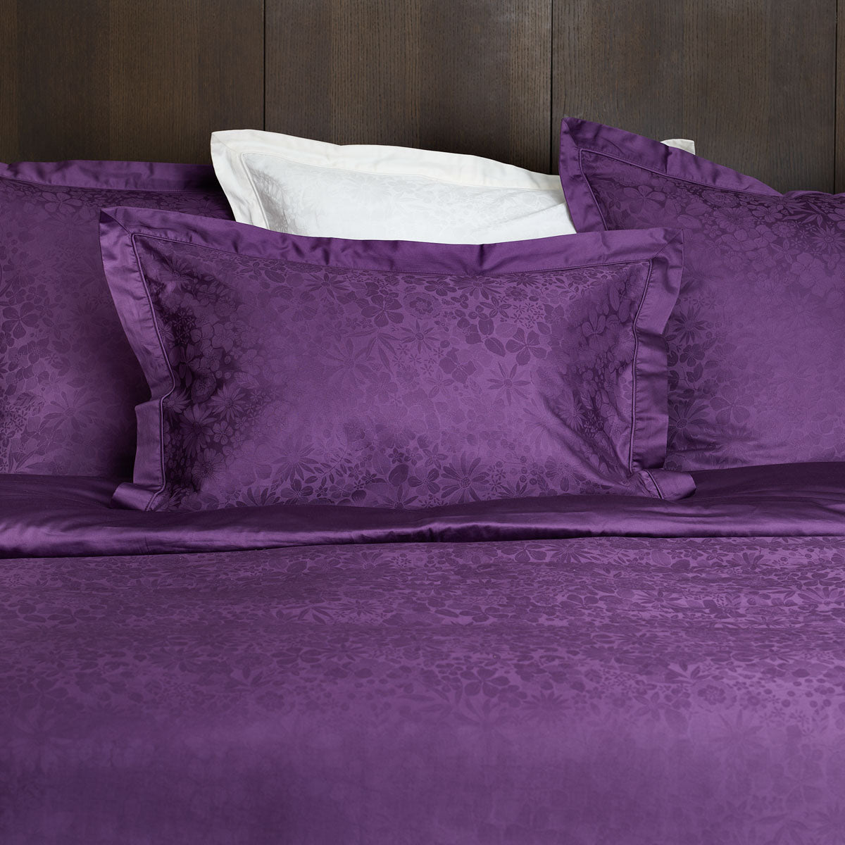 Taie rectangulaire magnolia violet satin de coton jacquard